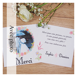 Carte de remerciements (avec photo) Mariage